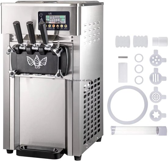 VEVOR Softijsmachine - Commerciële ijsmachine - 2 x 3 L trechters - 3 smaken - 18 L per uur - LCD bediening - Horeca en thuis - 220 V - Rvs van Vevor