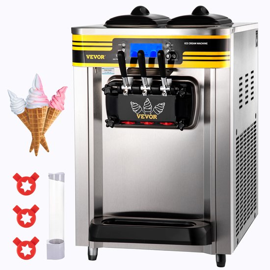 VEVOR Softijsmachines Ice Cream Machine Commerciële Softijsmachine IJsmachine 2350W 22-30L/H 3 Smaken van Merkloos