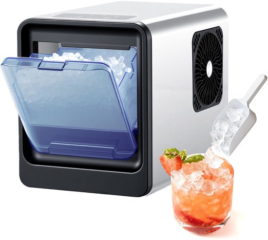 VEVOR Tafelmodel Ijsblokjesmachine, 15kg Per Dag, Zelfreinigend en Draagbaar Ijsblokjesbakje met Schepje en Ijsblokjeslade, Ijsblokjesmachine voor Kauwijs voor Thuis, Keuken, Kantoor, Bar, Feesten van Merkloos