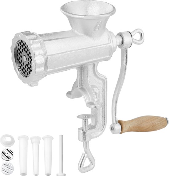 VEVOR Vleesmolen Handmatig 5/8 mm Snijplaten, Vleesmolen Keukenhulpen incl. 3 Worstvulbuizen & Duwstang Vleesmachine Vleesmolen Gehakt Worstvuller Gemakkelijk Schoon te Maken Vleesmolen van Vevor