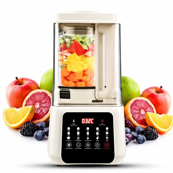 Veya Blender Beige - Smoothie - Glazen kan - Glas - 15 programma's - Voor soep, pap, plantaardige melk - Met timer - 1750ml van Veya