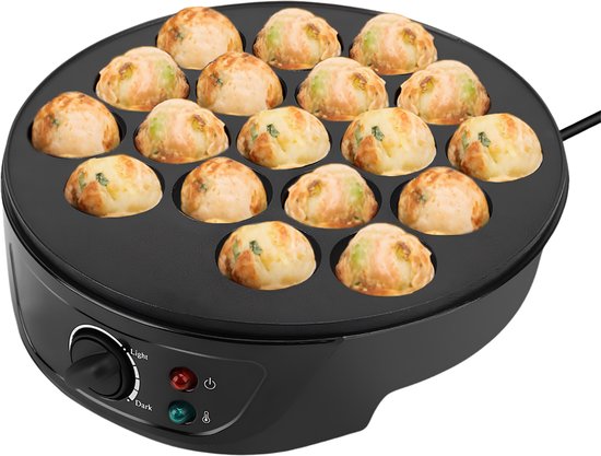 VH Supplies®Poffertjespan Electrisch - Poffertjesmaker - Poffertjespan - Voor 18 Poffertjes - Antiaanbaklaag - Zwart - 23 x 23 x 7 cm
