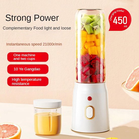 VHV-draagbare blender, 15oz reisbeker en deksel met 10-bladig stalen mes voor shakes en smoothies voor sportschool, keuken en buiten van VHV