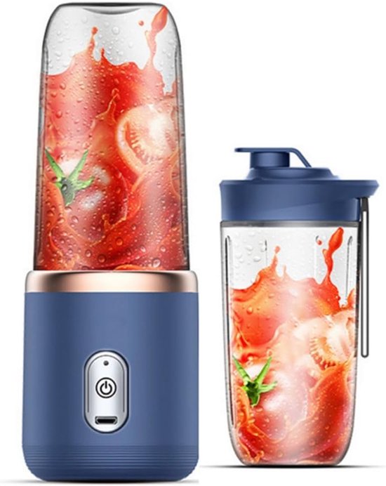 VHV Draagbare blender - smoothie blender to go voor shakes en vers fruit - 6 messen, USB oplaadbaar - Blauw - 19,5 x 8,5 x 8,5 cm - ABS voor thuis, werk en onderweg