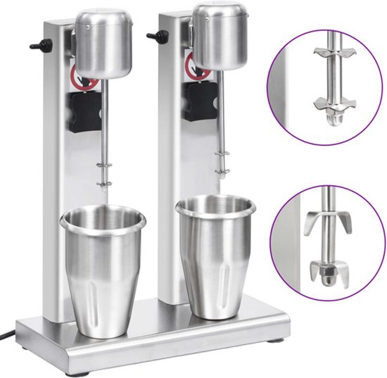 vidaXL Milkshake mixer met dubbele bekers roestvrij staal 2 L van vidaXL