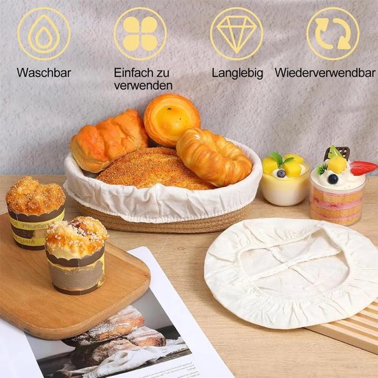 Vierdelige linnen rijsmandenset, bestaande uit een linnen bakdoek Geschikt voor elastische band en een ademend rijsmembraan, Geschikt voor zowel thuisbakkerijen als professionele bakkerijen.