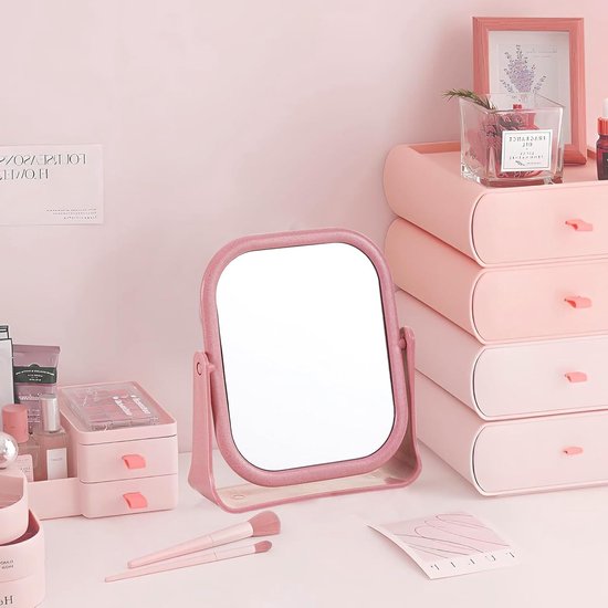 Vierkante Make-up Spiegel met 360° Rotatie, 19.5 x 16 cm, Ideaal voor Make-up, Badkamer en Slaapkamer van Merkloos