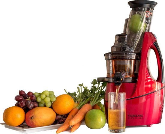 Vierkenzs Elite 1800B slowjuicer rood, 0,5 l, 10 jaar garantie op de motor, BPA-vrij, 43 omw/min., incl. 3 zeven van Vierkenzs