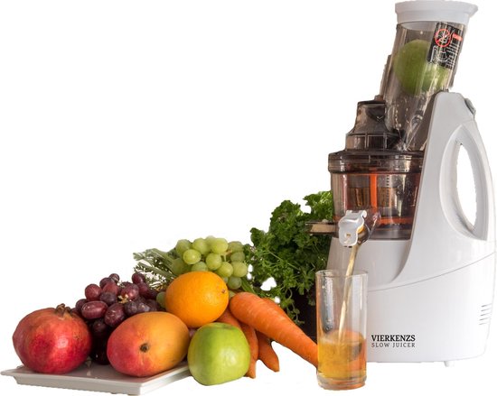Vierkenzs Elite 1800B slowjuicer wit, 0,5 l, 10 jaar garantie op de motor, BPA-vrij, 43 omw/min., incl. 3 zeven. van Vierkenzs