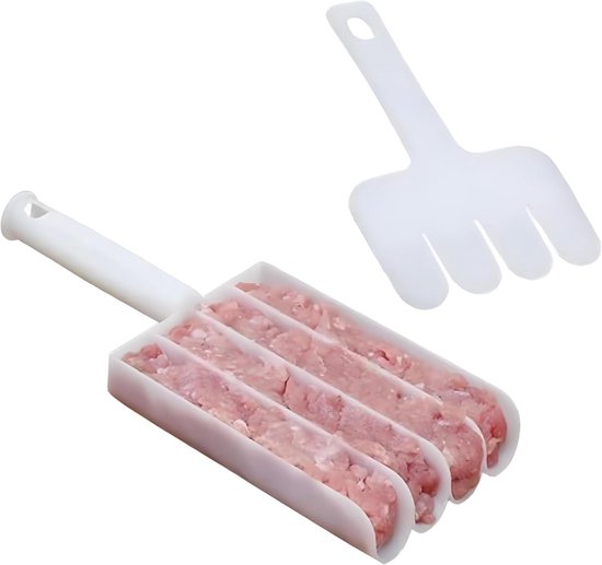 Viervoudige gehaktbalvorm, gehaktbalschep met snijspatel, doe-het-zelf hotpot-bereidingsset, huishoudelijk kookgerei voor het snel vormen van koekjesdeeg of ijs (1 stuk) van Boao