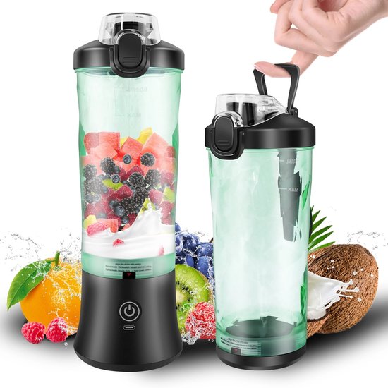 Vihes Draagbare Blender - 600 Ml - USB oplaadbaar - kleine smoothiemixer - reisblender met grote capaciteit - Blend ijs van Vihes