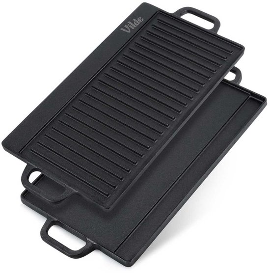 Vilde - CAST LINE - Gietijzeren Grillplaat - 50,5x23,5 cm - Tweezijdig