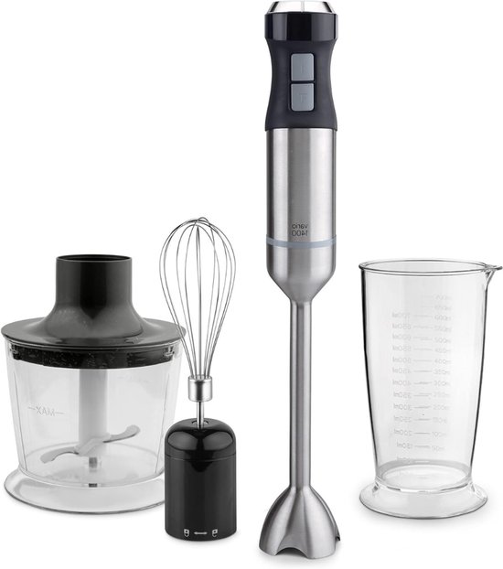 VIN® Staafmixer Set - Handmixer 600Watt - Hakmolen Roestvrij Staal – Handblender – Professionele Hakmolens – Staafmixers - Zilver van Merkloos