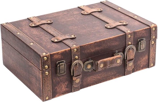 Vintage Houten Koffer 38 x 26 x 13 cm | Grote Decoratie | Retro Reisaccessoire | Unieke Opbergoplossing van Merkloos