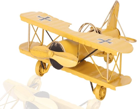 Vintage IJzeren Vliegtuig Ornament voor Decoratie - Biplane Model als Kerstcadeau en Interieuraccessoire van Merkloos