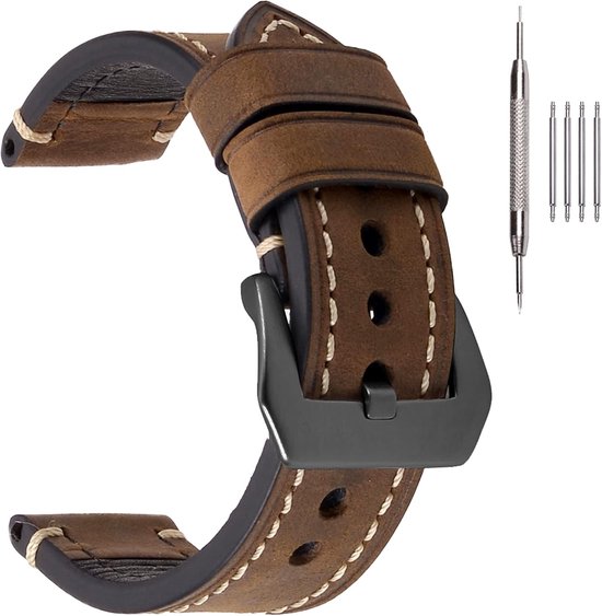 Vintage lederen horlogeband Crazy Horse & Oil Wax heren vervangende horlogeband armbanden leer meerdere opties voor kleur en breedte (20/22/24/26 mm)