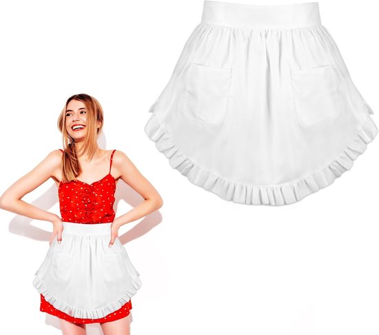 Vintage Ruffle Taille Schort voor Dames met Zakjes - Retro Halfschort voor Keuken, Bakken en Restaurantgebruik