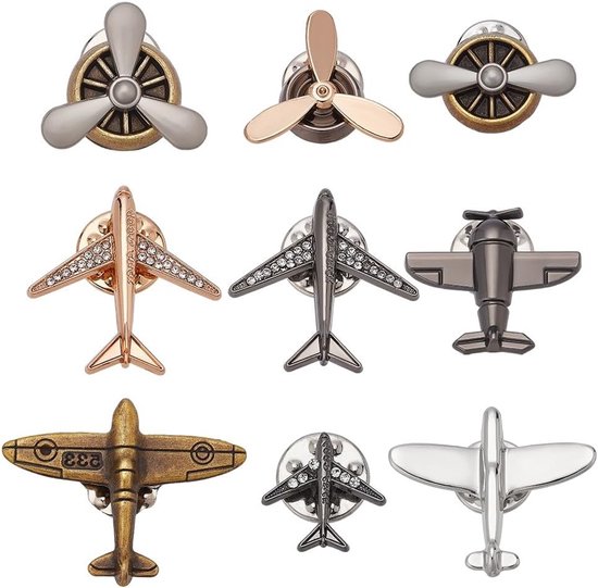 Vintage Vliegtuig Broche met 9 Stijlen - Legering Propeller Speld voor Piloten en Reisliefhebbers, Perfecte Accessoire voor Colbert en Outfit van Merkloos