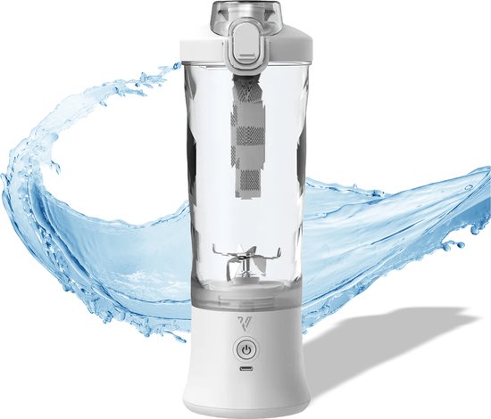 Vipes® - Draagbare oplaadbare Blender - 600ML - Wit - 6 Messen - 4000mAh - LED-verlichting - Portable - Blender to go - Mini Juicer - Smoothie Maker - Draadloos - Ideaal voor Shakes, Smoothies en Meer - Geschikt voor Reizen, Kantoor en Sport van Vipes