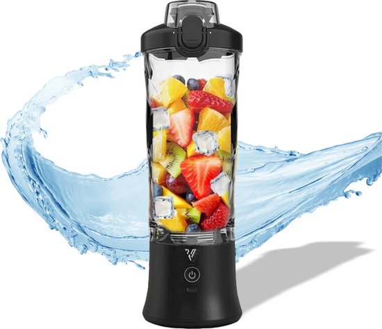 Vipes® - Draagbare USB-Oplaadbare Blender - 600ML - Zwart - 6 Messen - 4000mAh - LED-verlichting - Portable - Blender to go - Mini Juicer - Smoothie Maker - Draadloos - Ideaal voor Shakes, Smoothies en Meer - Geschikt voor Reizen, Kantoor en Sport van Vipes
