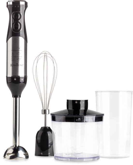 Vitapur Staafmixer 3-in-1 - Incl Hakmolen, Maatbeker en Garde/Klopper - 800W - 5 snelheden - Zwart van Rosmarino