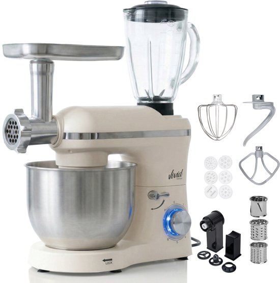 Vivid Green 2000W Keukenmixer - 6.2L - Keukenmachine - Keukenrobot - Mixer met Mengkom – Gehaktmolen en Blender – Creme van Merkloos