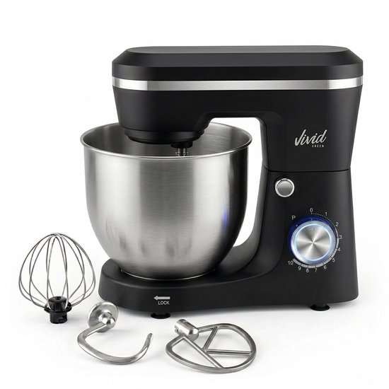 Vivid Green Keukenmachine - Compact - Keukenrobot - 3.8L - Keukenmixer - Mixer met Mengkom - Zwart van Merkloos