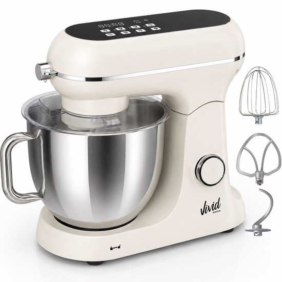 Vivid Green Luxe Keukenmixer - Touchscreen Display - 7L Mengkom - 11 Snelheden - Vaatwasserbestendig - Keukenmachine - Keukenrobot - Crème