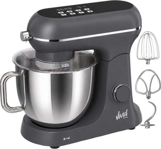 Vivid Green Luxe Keukenmixer - Touchscreen Display - 7L Mengkom - 11 Snelheden - Vaatwasserbestendig - Keukenmachine - Keukenrobot - Grijs