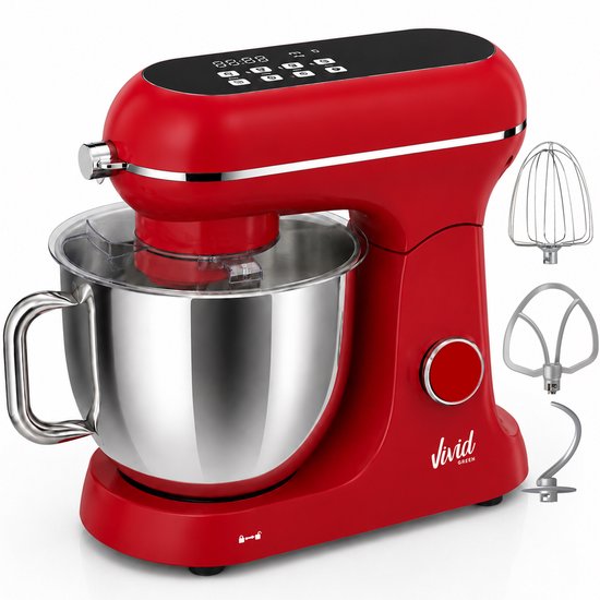 Vivid Green Luxe Keukenmixer - Touchscreen Display - 7L Mengkom - 11 Snelheden - Vaatwasserbestendig - Keukenmachine - Keukenrobot - Rood