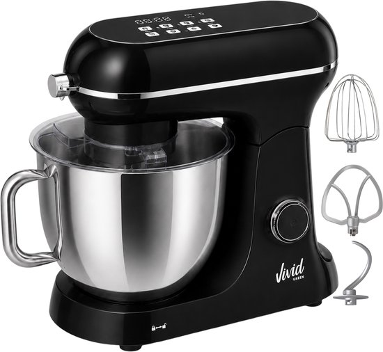 Vivid Green Luxe Keukenmixer - Touchscreen Display - 7L Mengkom - 11 Snelheden - Vaatwasserbestendig - Keukenmachine - Keukenrobot - Zwart