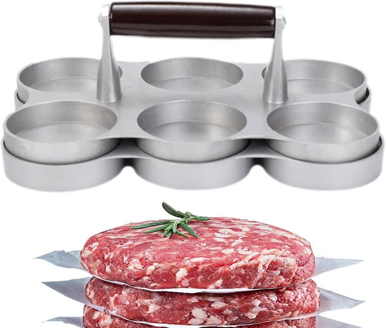 Vlees Patty Maker - Hamburger Pers - Perfecte Burgers Maken - 6 Kleine Roosters - 22.3x14.8x8.5cm