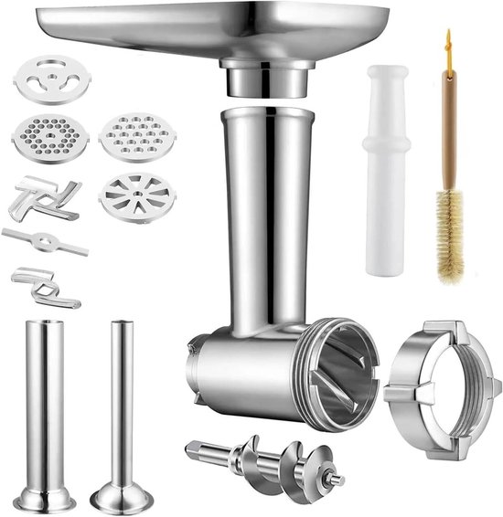 Vleesmolen Onderdelen - Mixer Opzetstuk Voedselmolen - Keukenwerk - Roestvrij Staal Aluminium ABS - 1 Pakket - Zilver