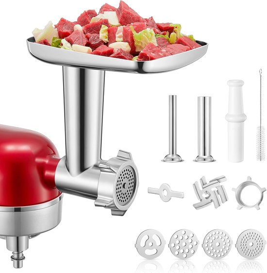Vleesmolen Opzetstuk - Keukenmachine Accessoire - Zelf Vlees Malen - 15 Delige Set - 21 x 20.5 x 15 cm van Merkloos