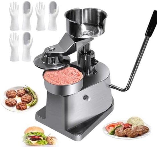 Vleespastei Maker - Hamburger Pers - Snelle Pasteitjes Maken - 3 Maten Instelbaar - 500 Scheidingspapieren - Zilver