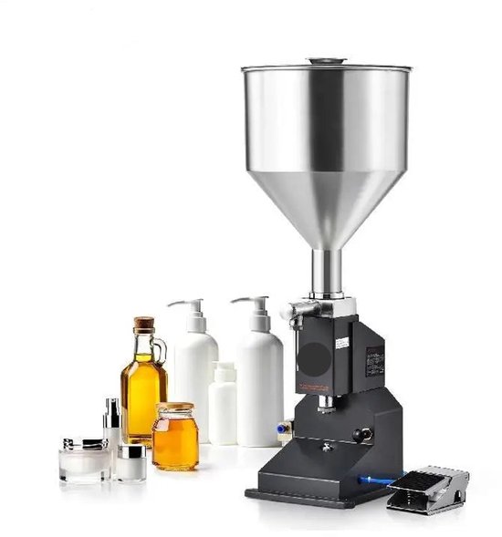 Vloeistof Vulmachine - Handmatige Vulmachine - Vulmachine - Flessen Vuller - Pneumatisch/Handmatig - RVS Machine - Inclusief Voetpedaal Schakelaar - 5 Tot 50 ml - Tot 200 Graden van Merkloos