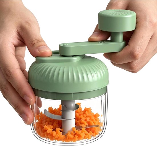 Voedselhakselaar Handslinger - Mini Keukenmachine Hakmolen - Maaltijden Bereiden - 3-Traps Verstelbaar - 15x10x15 cm - Groen