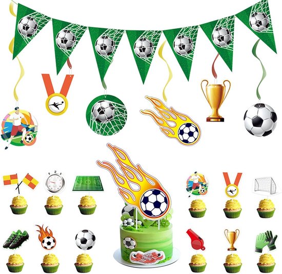 Voetbal Taartdecoratie, 20 Stuks, Versieringen voor Jongens Verjaardag, Sportthema Feestdecoraties en Taartaccessoires