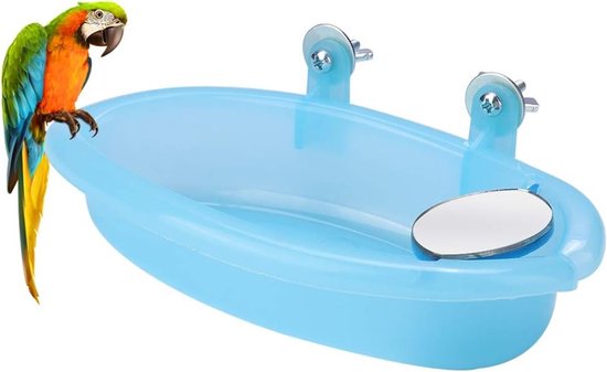 Vogelbad met Spiegel, Ideaal voor Papegaaien en Tuinvogels, Waterbak voor Vogels, Blauw en Praktisch