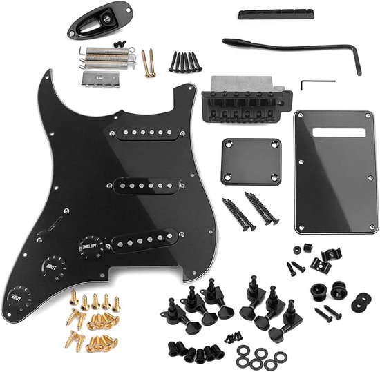 Volledige DIY Accessoire Kit voor Elektrische Gitaar met Vooraf Geweven Pickguard, Brug, SSS Pickups en Regelaar voor Volume en Toon voor 6-Snarige Gitaren (Zwart)