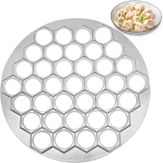Vorm 37 Gaten Vorm, 2-in-1 Dumpling Maker, Aluminium Keukengereedschap voor Dumplings, Wonton, Baozi, Ravioli of Samosa, Non-Stick Mal, Russische Dumpling Press (Zilver)