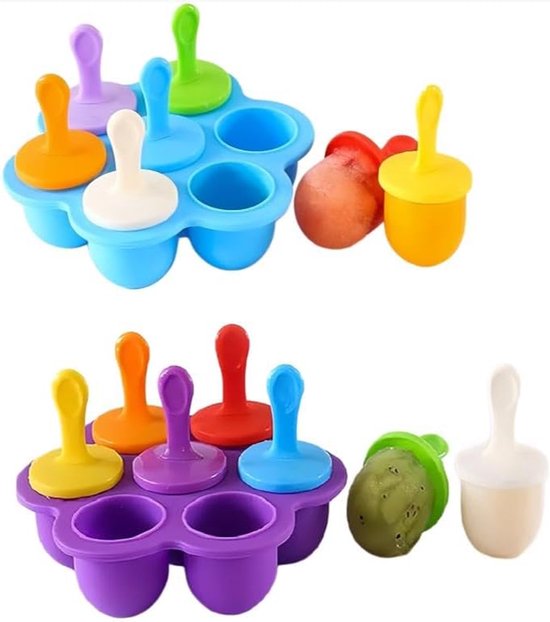 Vormen Ijslolly's - Siliconen Met 7 Holtes En Kunststof Staafjes - BPA-Vrij - Voor Kinderen - Mini-Ijsvormpjes - Popsicle Vormen