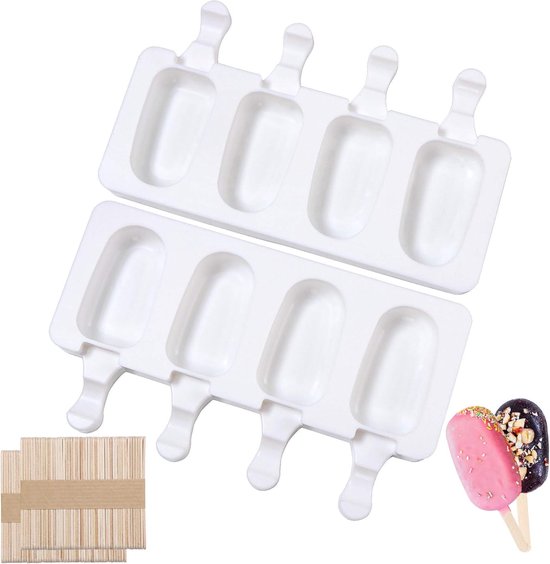 Vormen Siliconen Ijsvorm,ijslollyvormen,cakesicles siliconenvorm,Ijs Mould Silicone Ice Cream Mould Pop Ice Lolly Mold Maker met 100 Houten Sticks,ijsvormer herbruikbaar,DIY Popsicle Mallen Set