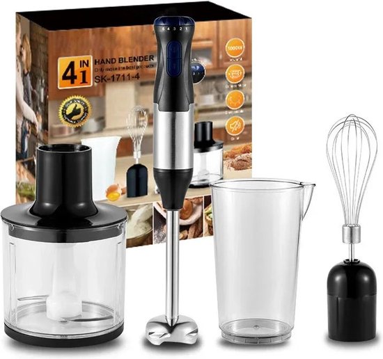 Vostara - Keukenstaafmixer - Keuken Staafmixer - Keuken Staafmixer 4 In 1 Set - Staafmixers - Staafmixer Set - Staafmixer Met Hakmolen Smoothie Stick Mixer - -RVS Electrische HandMixer - 1000W Meerdere Snelheden -