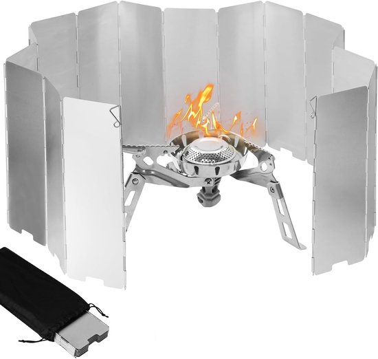 Vouwbaar Aluminium Windscherm voor Gasfornuis - 16 Panelen Bescherming tegen Wind en Weer van Merkloos