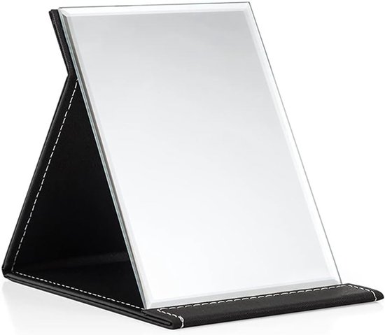Vouwbare Make-up Spiegel voor Reizen, Tafelspiegel met Zwart PU Leren Hoes, 173mm x 123mm, Compact en Stijlvol van Merkloos