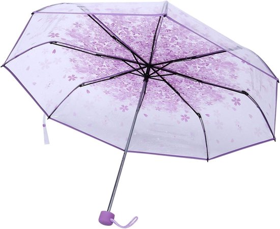 Vouwbare Paraplu met Gedrukt Kersenbloesempatroon, Sterke Legering Handgreep en Romantisch Ontwerp in Paars van Merkloos