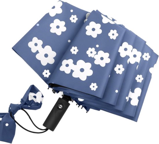 Vouwbare Parasol met UPF50+ UV Bescherming, Lichtgewicht en Sterke Windbestendigheid, Automatische Open/Sluitfunctie en Bellflower Patroon van Merkloos