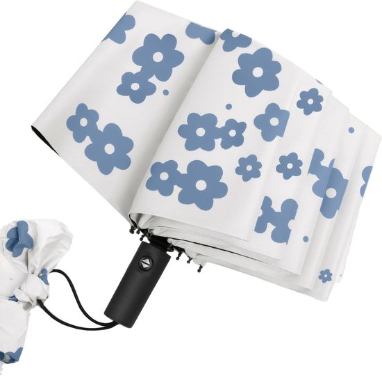Vouwbare Parasol met UPF50+ UV Bescherming, Lichtgewicht en Winddicht, Automatische Open/Sluitfunctie, Bellflower Patroon