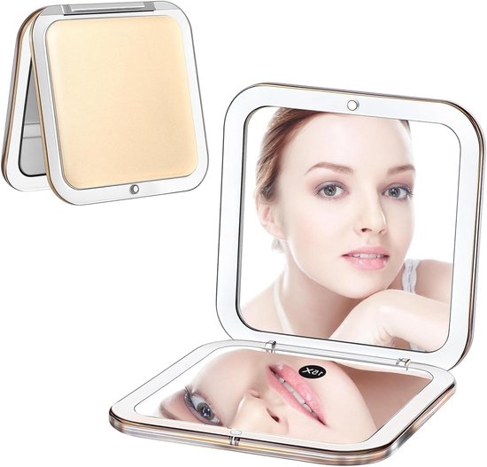 Vouwbare Reismirror met 15x Vergroting, Compacte Dubbelzijdige Spiegels voor Make-up en Reizen, Mini Opvouwbare Spiegels in Khaki van Merkloos